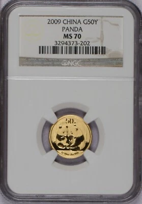 2009 Gold Panda 1/10 oz. 50 Yuan NGC MS70. Free shipping. - Image 1 of 2
