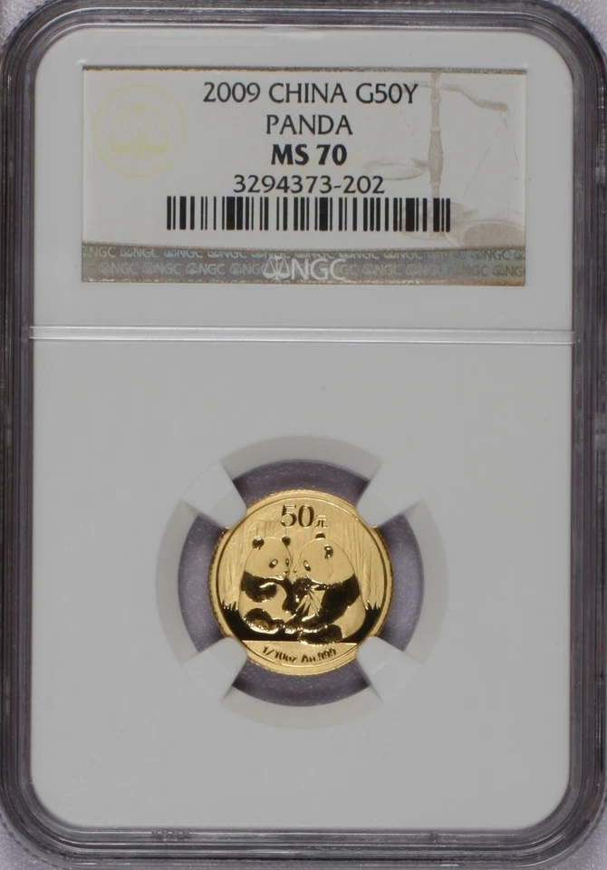 2009 Gold Panda 1/10 oz. 50 Yuan NGC MS70. Free shipping. - Image 1 of 2