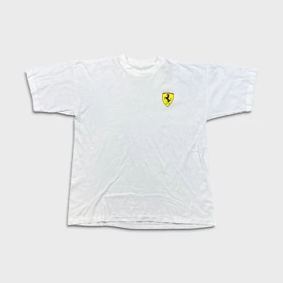 复古 90 年代法拉利 T 恤男式中号白色单针 Scuderia 图形 T 恤 — 第 1/4 张图片