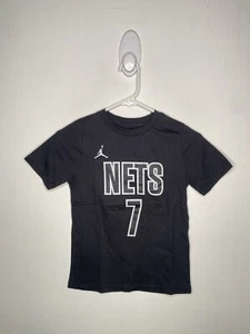 Nike NBA Brooklyn Nets Shirt Boys Size 7 Kevin Durant Black Short Sleeve - Picture 1 of 4