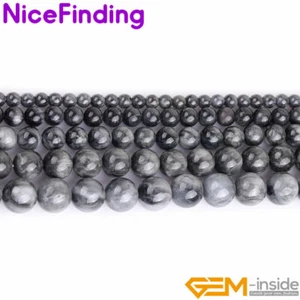 Lote de cuentas redondas de piedras preciosas naturales genuinas ojo de halcón gris para hacer joyas - Imagen 1 de 28