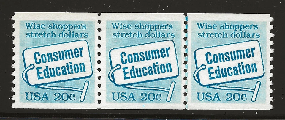 US Scott #2005, Plate #4 Coil with Line 1982 Consumer Education 20c VF MNH - Image 1 of 1