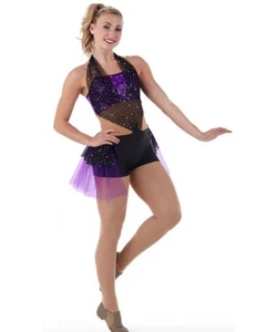 I Love It Purple Adult X-Large Jazz & Tap Dance Costume Skirted Cami Unitard New - Picture 1 of 10