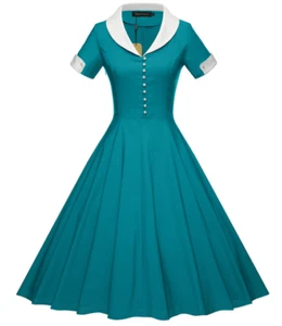 Neu mit Etikett GownTown Damen 50er Jahre Cape Kragen Vintage Swing dehnbare Kleider, grün S - Bild 1 von 6