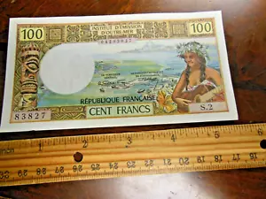 1973 French Polynesian One Hundred (100) Francs Note - Picture 1 of 2