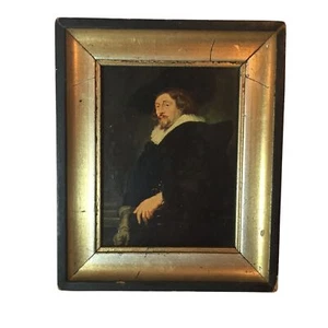 18th Century Antique Portrait Oil Painting Man In Ruff Collar Wood Frame 6 x 7 - Picture 1 of 6