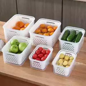 Refrigerator Storage Box Fridge Fresh Vegetable Fruit Boxes Drain Basket Storage - Picture 1 of 15