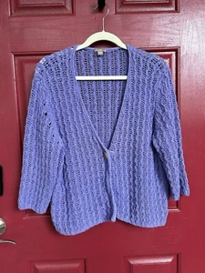 J Jill Sweater Womens XL Purple Linen Cotton Lightweight Open Knit Cardigan - Picture 1 of 6
