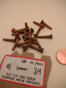 #6 x 3/4" Silicon Bronze Flat Head Slotted Marine Wood Screws (20) pack SBWS03 - Picture 1 of 2