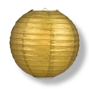 14" Gold runde Papierlaterne, gleichmäßige Rippung, hängende Dekoration - Bild 1 von 5