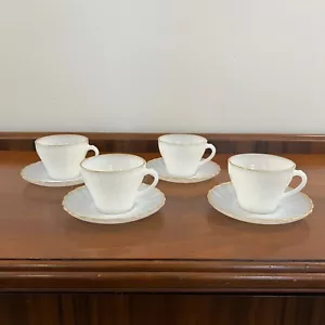 Set of 4 Vintage Fire King Anchor Hocking Golden Shell Milk Glass Cups & Saucers - Picture 1 of 13