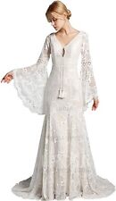 LIPOSA Boho Lace Wedding Dresses for Brides Long Bell Sleeves V Neck Mermaid Bri