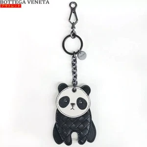 Bottega Veneta Key Ring 523439 Intrechart Panda Motif Leather Black White W/Box - Picture 1 of 5