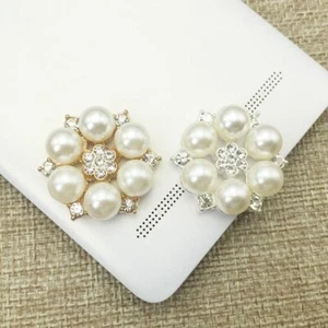 10pcs/lot Flatback Crystal Pearls Buttons Round Flower Cluster Rhinestones Sewin - Picture 1 of 14