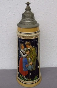 Seltener schöner Krug mit Zinndeckel, 33,5 cm hoch !!!! - Bild 1 von 1