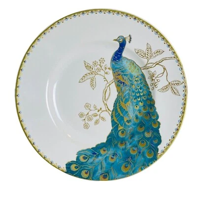 Conjunto de prato de salada x4 222 quinto pavão jardim azul-petróleo dourado floral pergaminho porcelana - Imagem 1 de 4