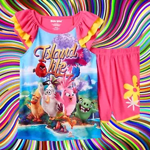 NEW Angry Birds Pajamas Pajama Set PJs Girls XS 4/5 Chuck Matilda Leonard Pink - Picture 1 of 8