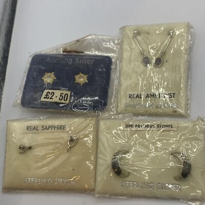 Vintage Joblot Of 4 Pairs Silver Earrings New Old Stock - Image 1 of 4