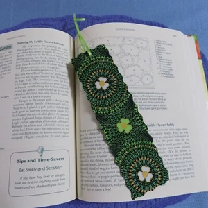 Bookmark Shamrock or St Patrick's Day Handmade Fabric or Cloth Green Ribbon - Picture 1 of 2