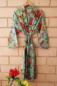 Indisches Blumendruckkleid Damen lang Kimono Kleid Hand Blockdruck Nachtwäsche - Bild 1 von 3
