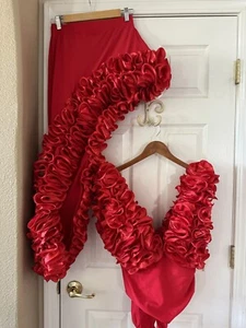 Flirty, Fun, Red Ruffle V-neck One-Piece Women’s Bathing Suit With Skirt SZ/S - Picture 1 of 12
