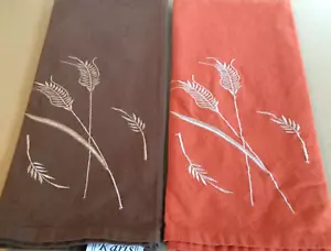 Lotto asciugamani testa di grano ricamati a 2 mani / ospiti ~USATO~18"" x 25""~marrone~arancione - Foto 1 di 9