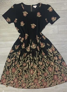 NWT Lularoe XL Elegant Amelia Black Gold Foil Floral Roses Dipped Ombre Holiday - Picture 1 of 2