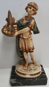 Fontanini Resin Figurine Roman Boy with Fruit on Marble Base c1963-84 19cm Tall - Bild 1 von 17