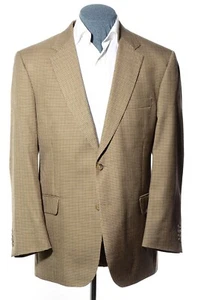 44R Classic Relaxed Fit Jos A Bank Gold Brown Houndstooth Silk/Wool Sport Coat - Picture 1 of 9