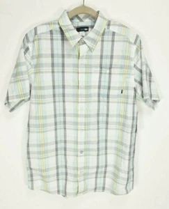 Amp Lify Womens Button Up Top Short Sleeve Shirt Size XL Green White Plaid - Picture 1 of 6