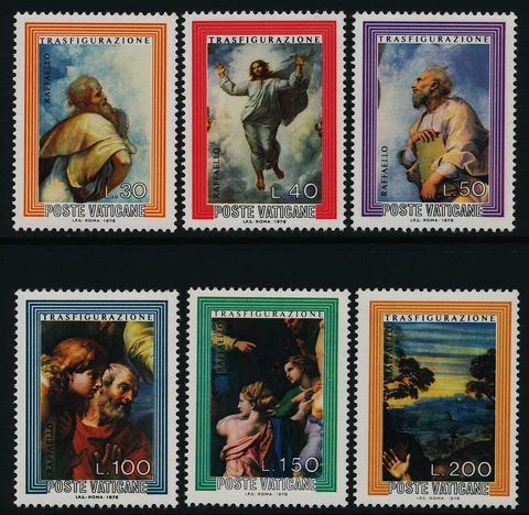 VATICAN CITY - 1976 Raphael "Transfiguration" (art) #595-600 - VFMNH Cover
