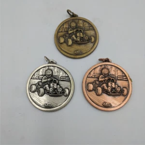 Gold Silver Bronze Karting Medal Attractive Engraved Sterling Fob Stg - Picture 1 of 4