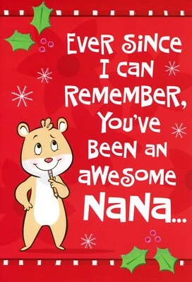 Cute MERRY CHRISTMAS Card FOR NANA GRANDMOTHER, Thinking Hamster by Hallmark +✉ - Image 1 of 4