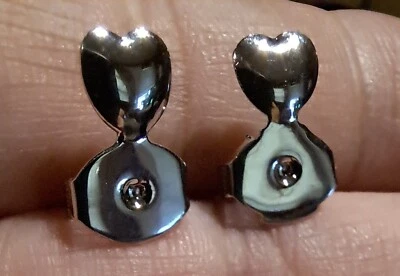 EARRING LIFTER PUSH BACKS RHODIUM OVER STERLING SILVER - LARGE HEART SHAPE - Image 1 of 3