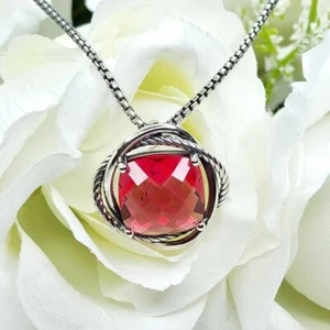 David Yurman Sterling Silver Infinity 14mm Pink Tourmaline Necklace 18” - Picture 1 of 8