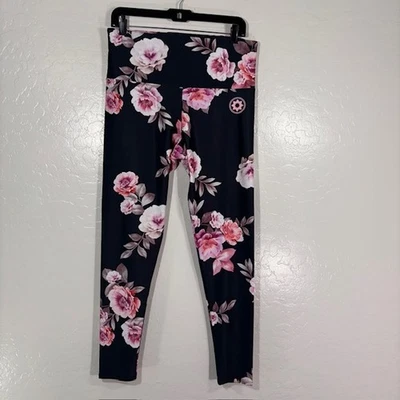 Onzie Flow Leggings Cintura Alta Mujer Grandes Negro Rosa Floral Yoga Ropa Activa Foto 1 de 4