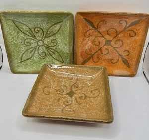 Clay Art 6.25" Toscana Square Plates, set of 3 Salad Candle Trinket Candy Dish - Picture 1 of 5