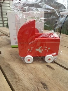 Wooden Dolls Pram New In Box And Packaging Size Is 185x190x108mm - Picture 1 of 5