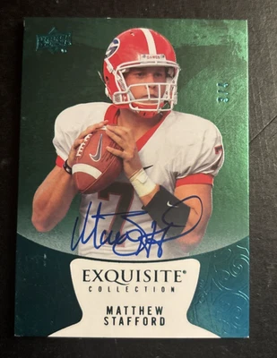 2014 Upper Deck Exquisite MATTHEW MATT STAFFORD Green Spectrum Prizm Auto /4 - Image 1 of 2