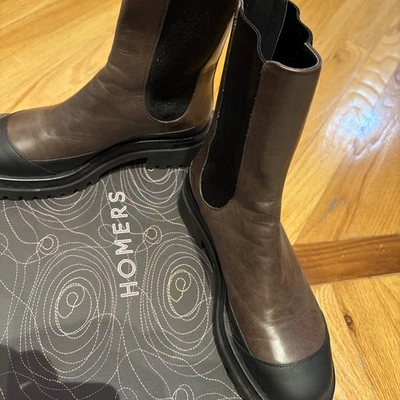 HOMERS Chunky Lug gray Leather Boots With Stretch Wool Inserts Size 38  - Image 1 of 4