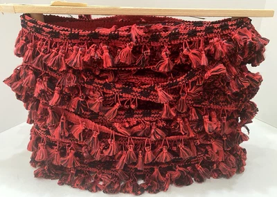 Vintage CONSO TASSEL FRINGE Trim Red Black 26+ YDS 8304 Craft Sew Victorian Goth - Image 1 of 4