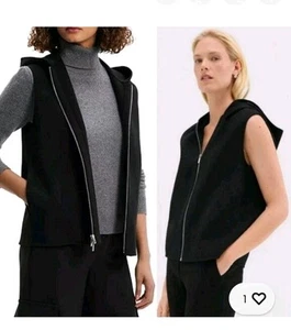THEORY $395 Hooded Zip Vest  90 Wool-10 Cashmere Black Size Small NEW  DW2 - Picture 1 of 9