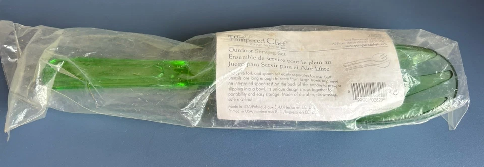 Pampered Chef Outdoor Serving Set 2829 Green Plastic Serving Spoon Fork - Image 1 of 4