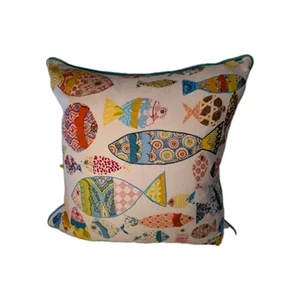 Whimsical Fish Pillow Multi Color 18" SQ Feather Insert Embellishments, Piped... - Picture 1 of 11