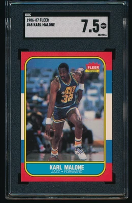 Tarjeta de novato Fleer #68 1986 Karl Malone Utah Jazz SGC 7,5 casi nueva+ Foto 1 de 2