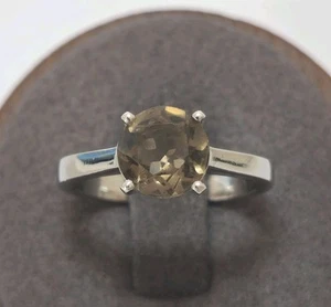 Solid 925 Sterling Silver Round Cut Smokey Quartz Solitaire Ring Size: O - Picture 1 of 11