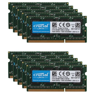 Crucial 10X 4GB PC3L 12800 2RX8 DDR3L 1600MHz Laptop Memory RAM SO-DIMM - Image 1 of 4