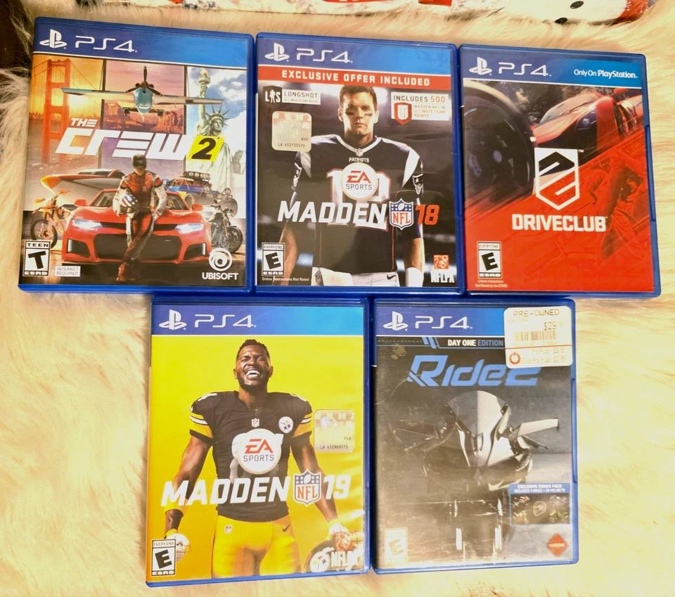 Lote de 5 Videojuegos PlayStation PS4 Crew 2, Ride 2, Madden 18 y 19, Driveclub Foto 1 de 4
