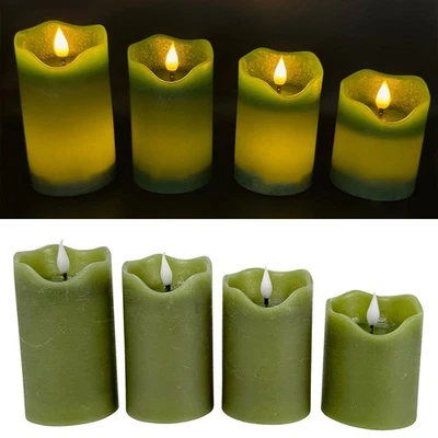 4 LED Kerzen mit Dimmer, Timer und Fernbedienung in GRÜN - SPIEGELNDE FLAMME - Bild 1 von 3