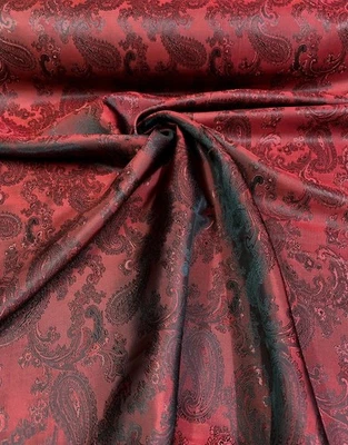 Dark Red Cupro Bemberg Lining Paisley Viscose Jacquard Fabric Material 60"W - Image 1 of 3